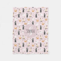 Girls Cute Pink Cat Cartoon Pattern & Name Kids