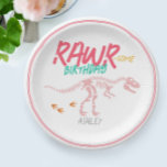 Girls Cute Pink Dinosaur Dig Fossil Kids Birthday Paper Plate<br><div class="desc">This cute and modern girls birthday paper plate design features a t-Rex dinosaur skeleton. The plates can be personalized with your kids name - the perfect pink and bright dinosaur fossil dig themed tableware!</div>