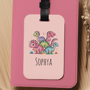 Girls Cute Pink Dinosaur Kids Luggage Tag