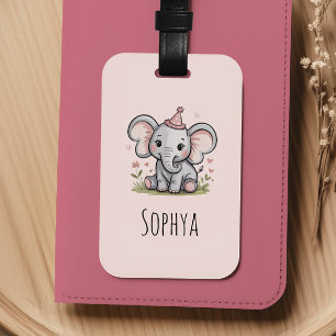 Girls Cute Pink Elephant Kids Luggage Tag