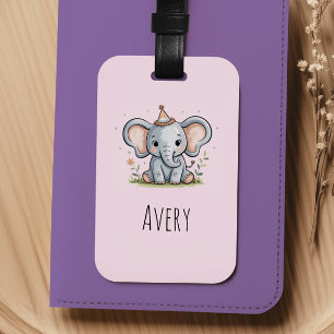 Girls Cute Pink Elephant Kids Luggage Tag