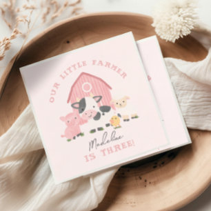 Girls Cute Pink Farm Animal Barnyard Birthday  Napkin
