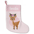 Girls Cute Pink Floral Deer & Name Kids
