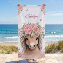Girls Cute Pink Floral Horse Personalized Name 