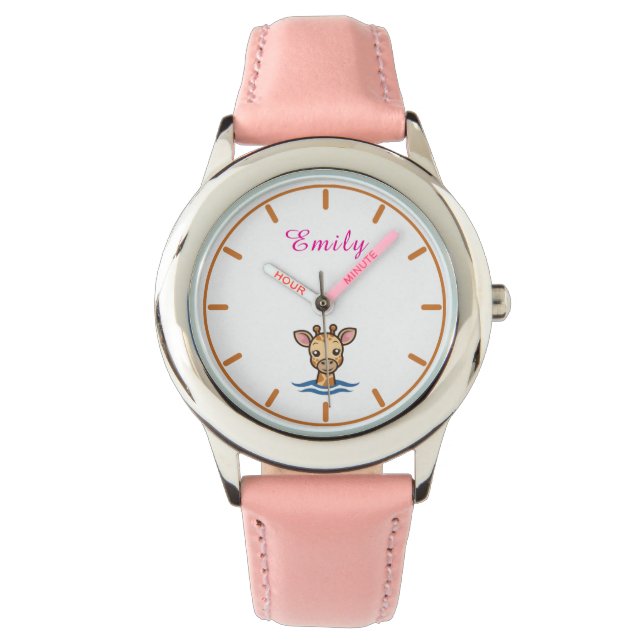 Girls Cute Pink Kids Giraffe Watch (Front)