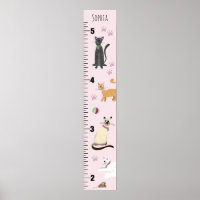 Girls Cute Pink Kitty Cat Cartoon Growth Chart