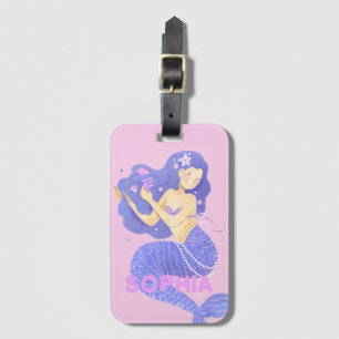 Girls Cute Pink Mermaid Name Personalised Kids Luggage Tag