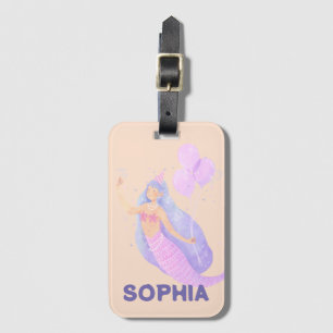 Girls Cute Pink Mermaid Name Personalized Kids Luggage Tag