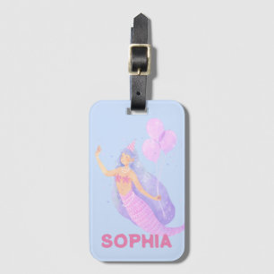 Girls Cute Pink Mermaid Name Personalized Kids Luggage Tag