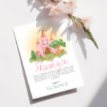 Girls Cute Pink Princess Kids Birthday Thank You Card<br><div class="desc">This cute and girly birthday thank you card features a pink whimsical enchanted castle,  with a prince,  princess,  and flowers. The perfect magical design for your kids birthday!</div>