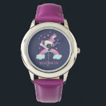 Girls Cute Pink Purple Rainbow Unicorn Watch<br><div class="desc">A cute personalized girls pink and purple rainbow unicorn watch. Personalize it for your little girl. Great for back to school. Designed for you by Blackberry Boulevard.</div>