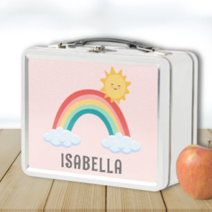 Girls Cute Pink Rainbow Kids Personalized Metal Lunch Box