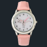 Girls Cute Pink T-Rex Dinosaur Kids with Name Kids Watch<br><div class="desc">This cute pink design is a part of a collection featuring dinosaurs for kids apparel and accessories. The watch features a hand drawn pink T-Rex dinosaur cartoon and can be personalized with your girl's name. Perfect for your dinosaur loving girl's first watch. Check out our store for other cute items....</div>