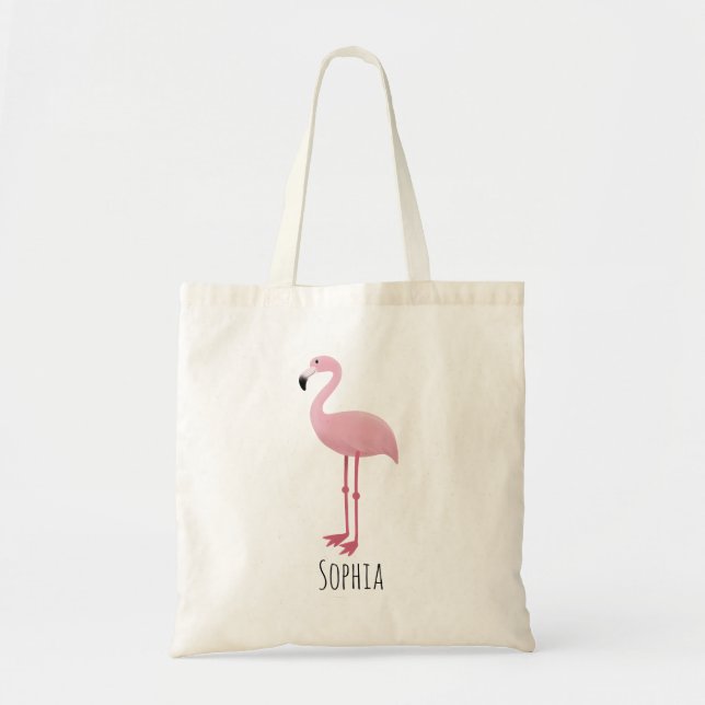 Girls Cute Pink Tropical Flamingo Kids Tote Bag (Front)