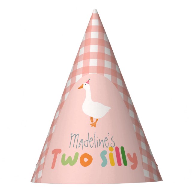 Girls Cute Pink Two Silly Goose Party Hat (Front)