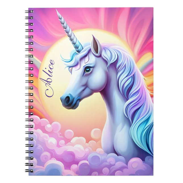 Girls Cute Pink Unicorn and Name, Notebook (Front)