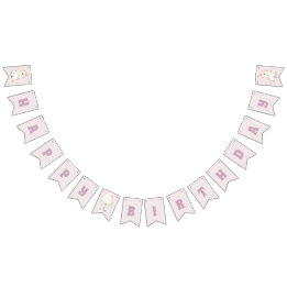 Girls Cute Pink Unicorn Birthday Bunting Flags