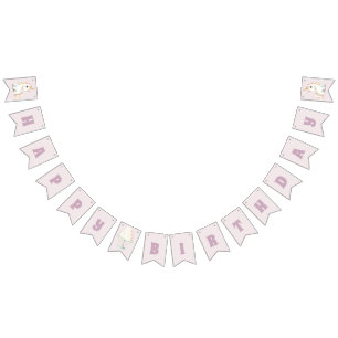 Girls Cute Pink Unicorn Birthday Bunting Flags