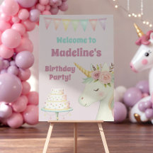 Girls Cute Pink Unicorn Birthday Welcome Sign