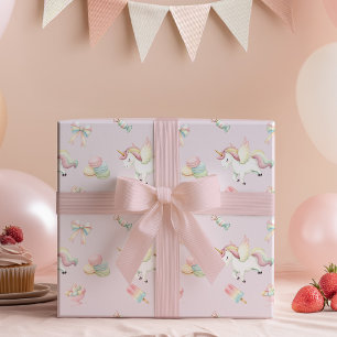 Girls Cute Pink Unicorn Birthday Wrapping Paper