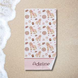 Girls Cute Pink Western Horse Name Kids Beach Towel