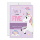 Girls Cute Purple Unicorn Kids 5th Birthday