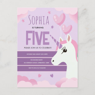 Girls Cute Purple Unicorn Kids Birthday Holiday Postcard