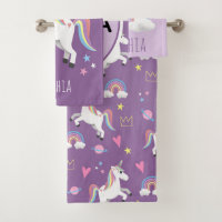 Girls Cute Purple Unicorn Pattern & Name Kids