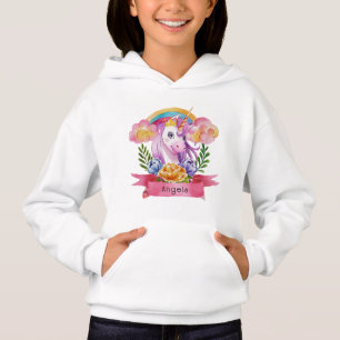 Girls Cute Purple Unicorn Rainbow Custom Name    
