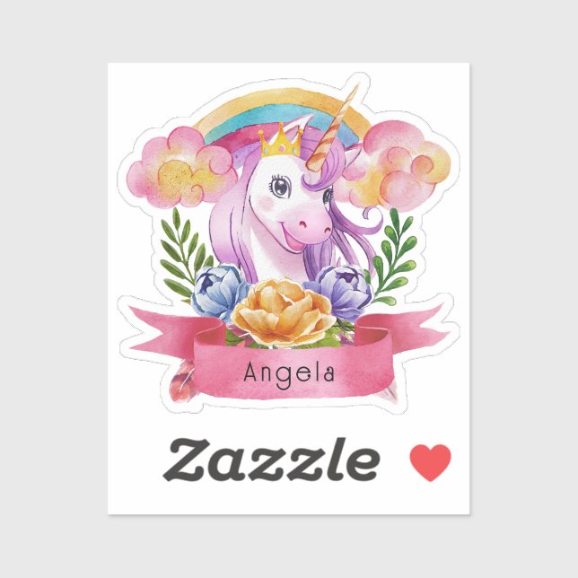 Girls Cute Purple Unicorn Rainbow Custom Name    (Sheet)