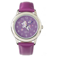 Girls Cute Purple Unicorn Rainbow & Name Kids