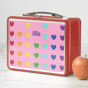 Girls Cute Rainbow Heart Kids Metal Lunch Box