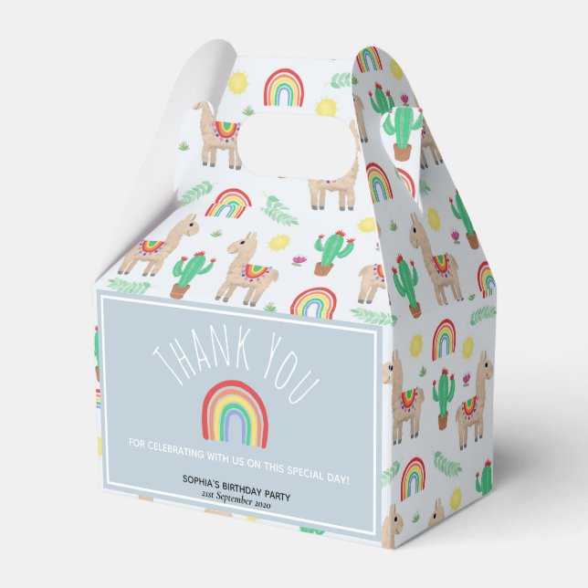 Girls Cute Rainbow Llama Kids Birthday Party Favor Box (Front Side)