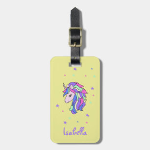 Girls Cute Rainbow Magical Unicorn & Custom Name  Luggage Tag