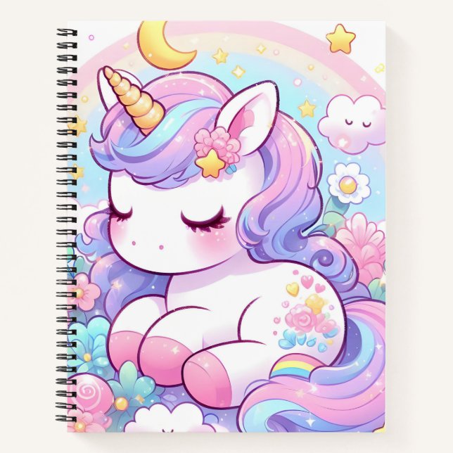 Girls Cute Rainbow Unicorn Notebook (Front)