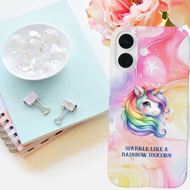 Girls Cute Rainbow Unicorn Personalized Message  Case-Mate iPhone Case (Creator Uploaded)