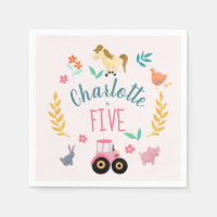 Girls Cute Rustic Pink Farm Animals Kids Birthday