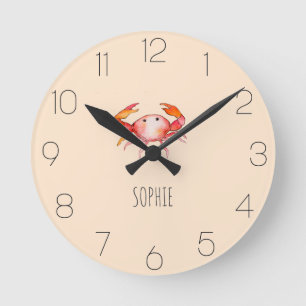 Girls Cute & Simple School Ocean Baby Crab  Round Clock