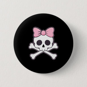 Girls Cute Skull With Pink Bow Kawaii Goth Skull H 2 Inch Round Button