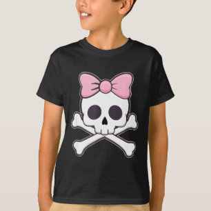 Girls Cute Skull With Pink Bow Kawaii Goth Skull H T-Shirt