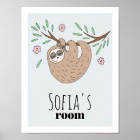 Girls Cute Sleeping Sloth Animal and Name Kids