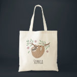 Girls Cute Sleeping Sloth Animal and Name Kids Tote Bag<br><div class="desc">This gorgeous and girly' tote bag features a beautiful,  hand drawn sleeping sloth doodle with flowers and leaves. This lovely design also features a place for you to add a girl's name. The perfect jungle themed,  wildlife design for kids or sloth lovers!</div>