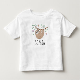 Girls Cute Sleeping Sloth Animal and Name Toddler T-shirt