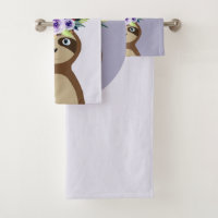Girls Cute Sloth Watercolor Flowers and Name