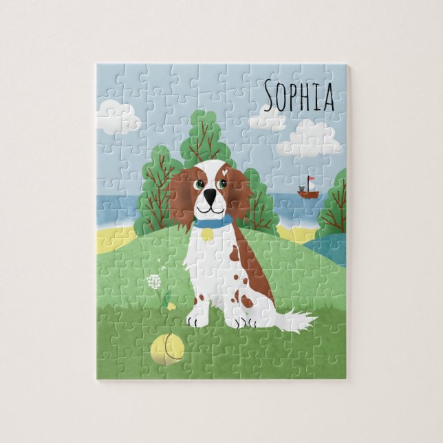 Girls Cute Springer Spaniel Dog Cartoon Kids Jigsaw Puzzle (Vertical)