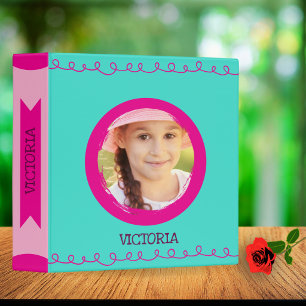 Girls Cute Turquoise Photo Back-to-School Art Gift Binder