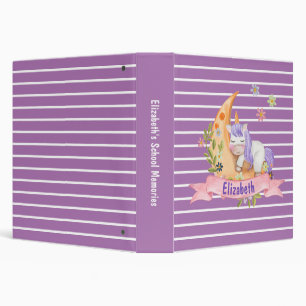 Girls Cute Unicorn Flowers Personalized name Kids  Binder