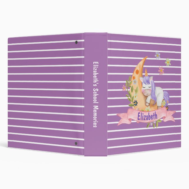 Girls Cute Unicorn Flowers Personalized name Kids  Binder (Background)