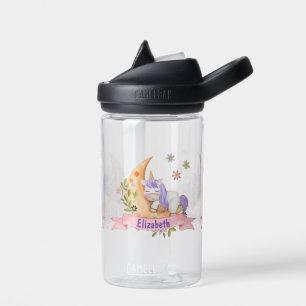 Girls Cute Unicorn Flowers Personalized name Kids Water Bottle