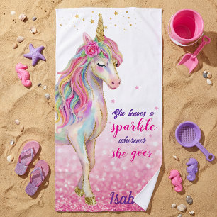 Girls Cute Unicorn Glitter Personalized Beach Towe Towel